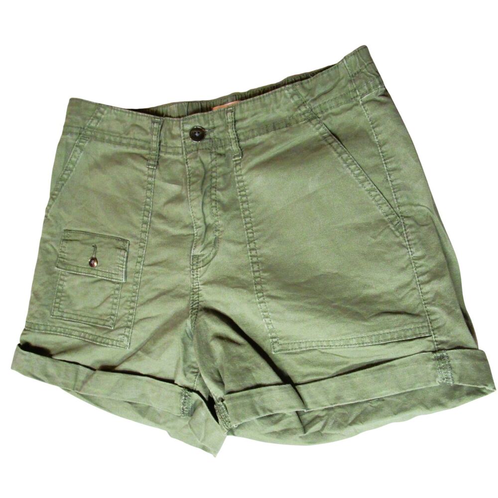 Time & Tru Olive Casual Utility Shorts Women's Size 4 Cuffed Hem Stretch Waist